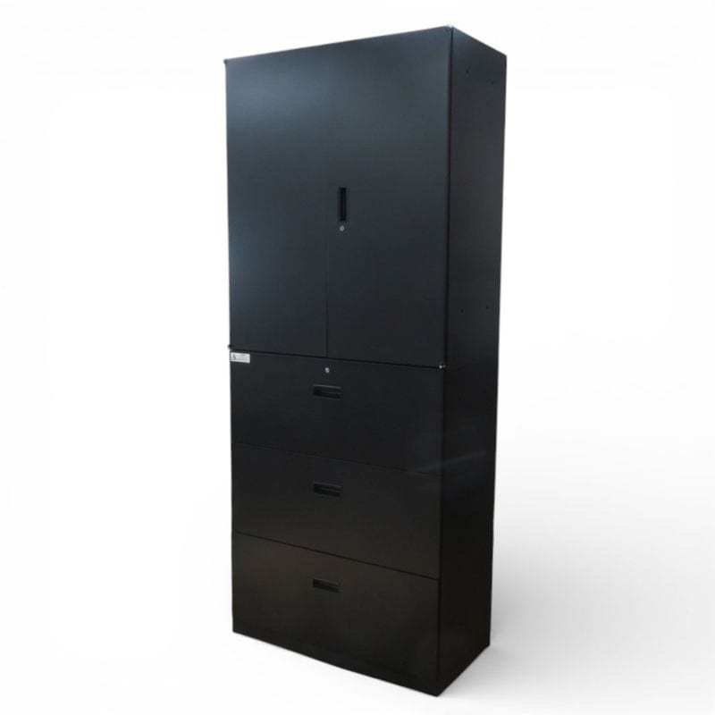 井上金庫 上下書庫セット ICシリーズ 両開き/3段ラテラル  W900xD450xH2170mm ブラック キャビネット オフィス家具  EG20376 YH20376 中古 配送サイズ500