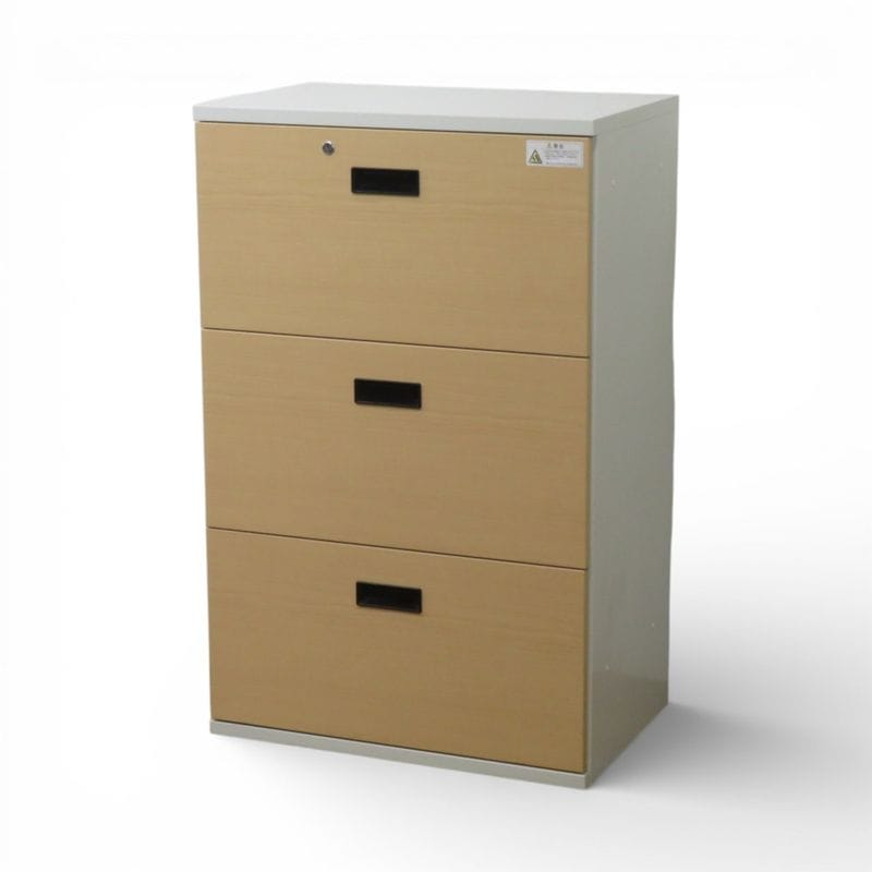 プラス 3段ラテラル書庫 SP-L110 WM ナチュラル W700 D450 H1100 キャビネット 書類棚  オフィス家具 中古 AG20605