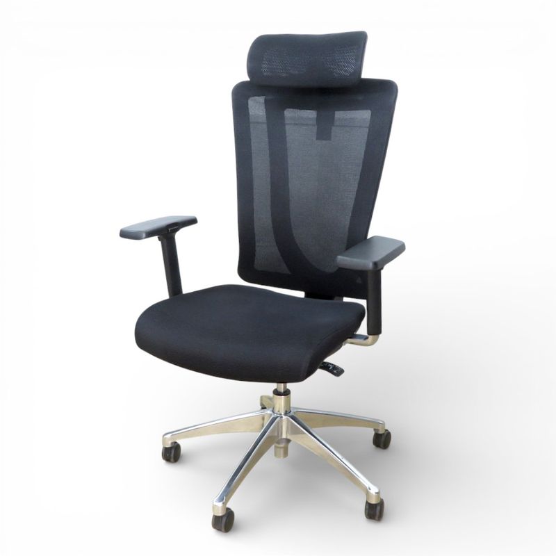 イノウエ オフィスチェア ALP-117A ブラック 肘付き ヘッドレスト ロッキング ハイバック メッシュ 中古 YH20587