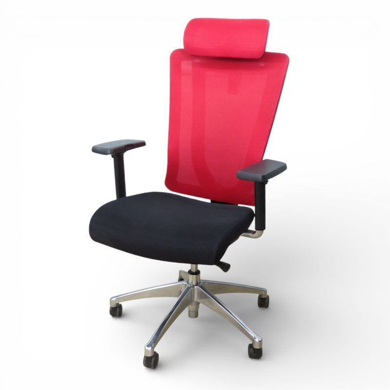 イノウエ オフィスチェア ALP-117A ブラック/レッド 肘付き ヘッドレスト ロッキング ハイバック メッシュ 中古 YH20588