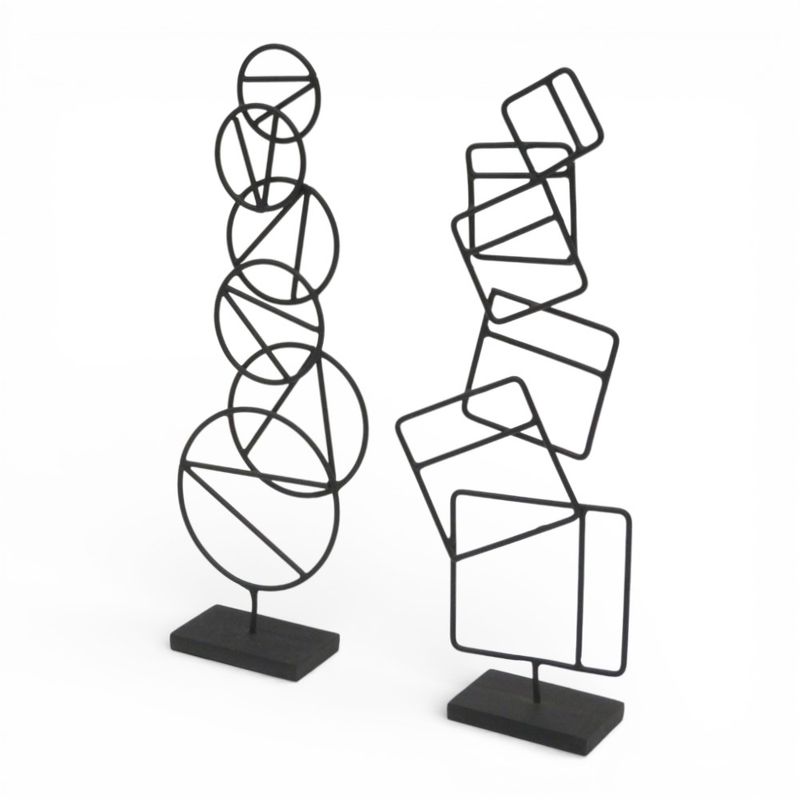 【中古】MOODA SOAME スチールワイヤー製インテリア ブラック 幾何学模様 H330ｍｍ オブジェ インテリアアクセサリー 置物 中古オフィス家具 EG20514