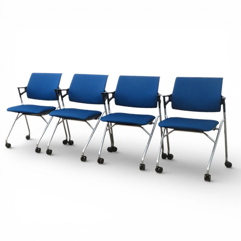 4脚セット コクヨ ネスティングチェア ピエガ  CK-720E6GXT6-W ネイビー 肘付き 会議椅子 セミナー キャスター 中古 AG20598-1 YH20598-1 