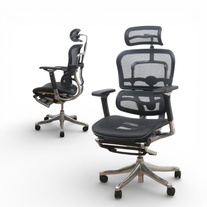 エルゴヒューマン オフィスチェア プロ2 オットマン ブラック マネージメントチェア 肘付き ヘッドレスト メッシュ 中古 AG20599