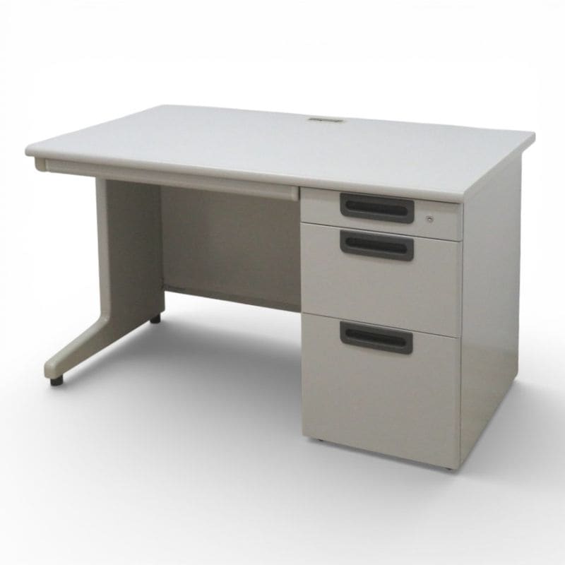 プラス 片袖デスク フラットライン MC RY-T127 ニューグレー 事務机 オフィスデスク パソコンデスク 片袖机 配線口 中古 KK19321 配送サイズ300