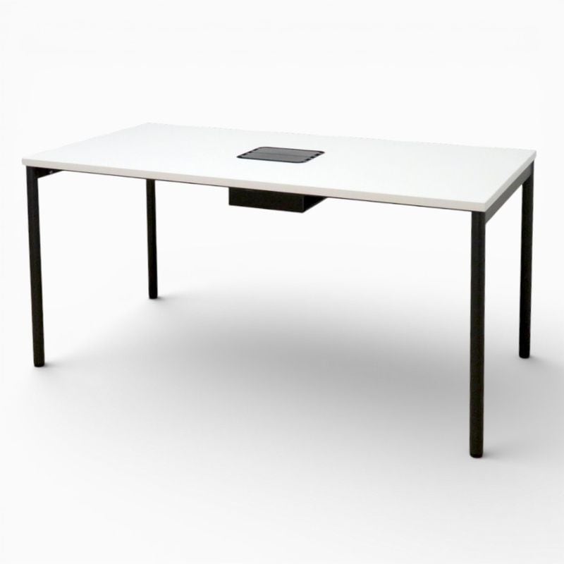 弘益 ミーティングテーブル WS-MT1575B ホワイト 幅1500mm 奥行750mm 会議テーブル 荷物台 作業台 配線口 中古 KK20138 配送サイズ350