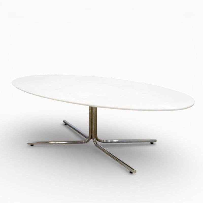 【中古】相合家具 オーバル型ローテーブル ホワイト 幅1200mm 奥行600mm 高さ380mm 楕円形 センターテーブル 中古オフィス家具 KK19201 配送サイズ240