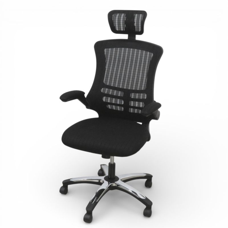 【中古】フジトレード オフィスチェア アームアップチェア マスターⅢ ZP-805 ブラック ハイバック ヘッドレスト付き 肘付き 中古オフィス家具 KK20621