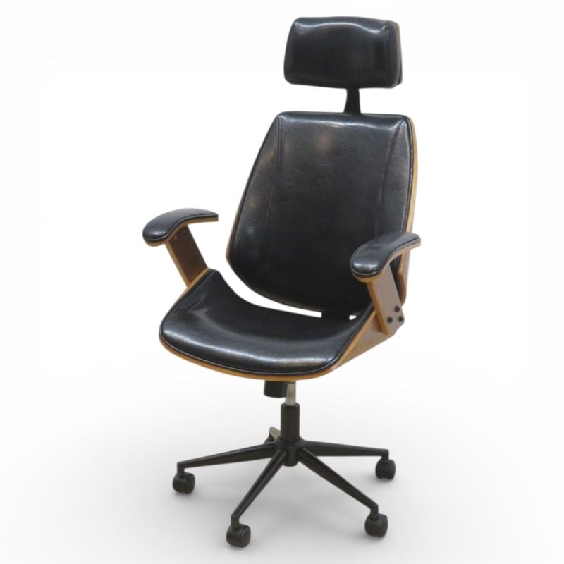 タマリビング オフィスチェア ケルサ 肘付き ブラック レザー張り ウッドシェル 事務椅子 デスクチェア 中古 KK20625 配送サイズ250