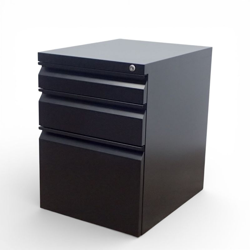 オフィスコム 3段デスクワゴン キャスター無し ブラック W395 D510 H545  サイドワゴン サイドキャビネット EG20592-1 中古