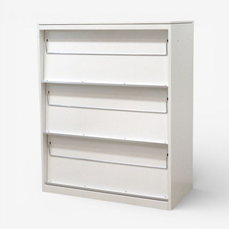 オカムラ 雑誌架 レクトライン 4B83ZZ ZA75 ホワイト 3段 フラップ扉 ベース付き 中古 KK20629 配送サイズ300