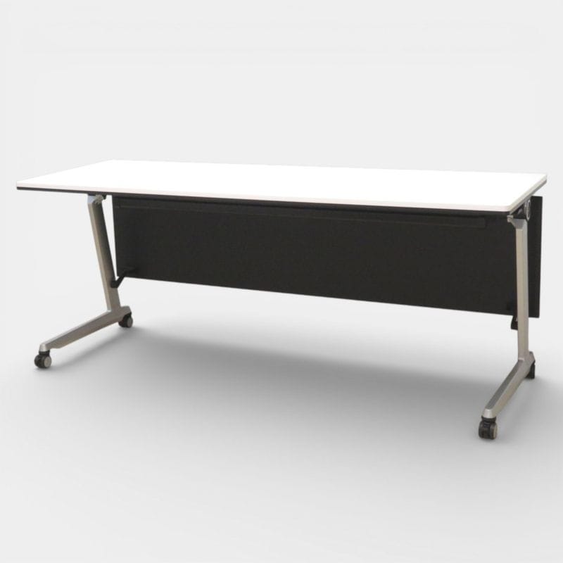 【中古】オカムラ サイドスタックテーブル エレガスタ 81E4AB MH47 ホワイト 幕板付き ロック付きキャスター 中古オフィス家具 KK20631