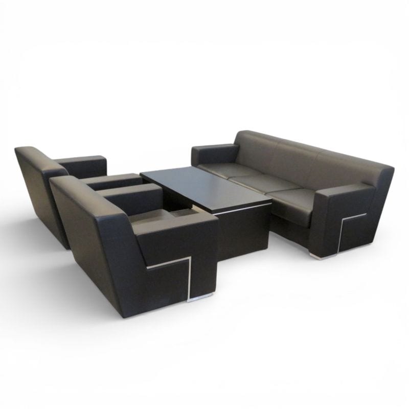 コクヨ 高級応接ソファ4点セット ラシーマ ブラック 3人用ソファ 1人用ソファ2脚 ローテーブル 役員用 応接家具 中古 KK20633