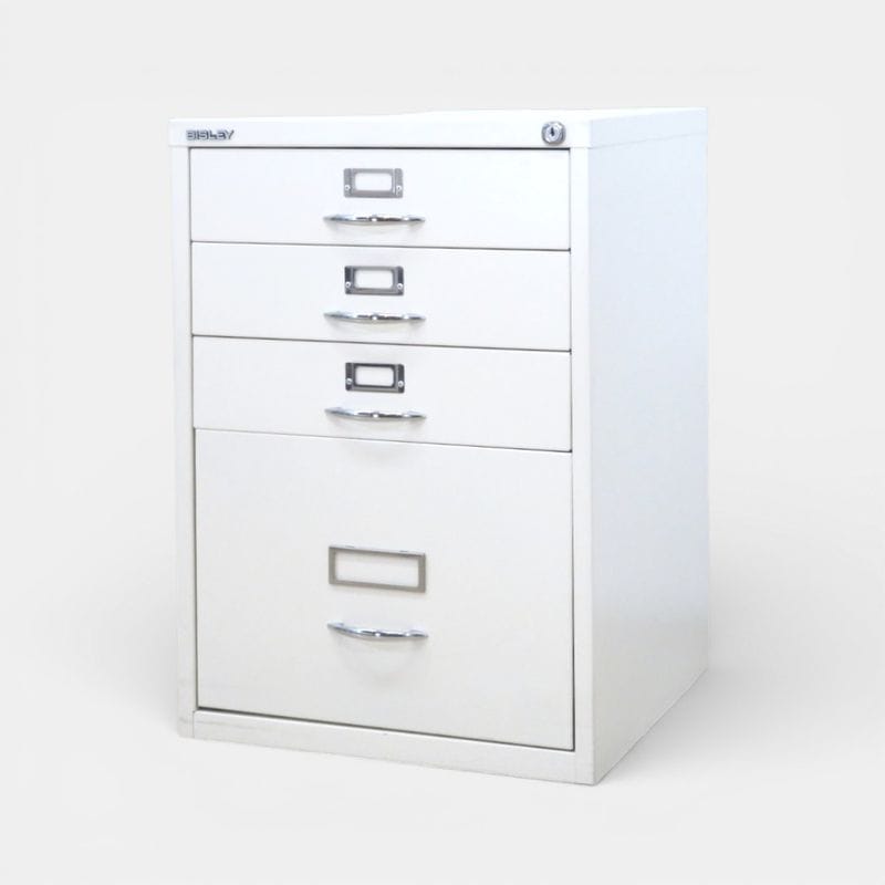 ・【中古】BISLEY ビスレー ベーシック ホワイト 4段キャビネット 鍵有り レターケース 書類棚 W470 D470 H690 中古オフィス家具 KK20651 EG20651
