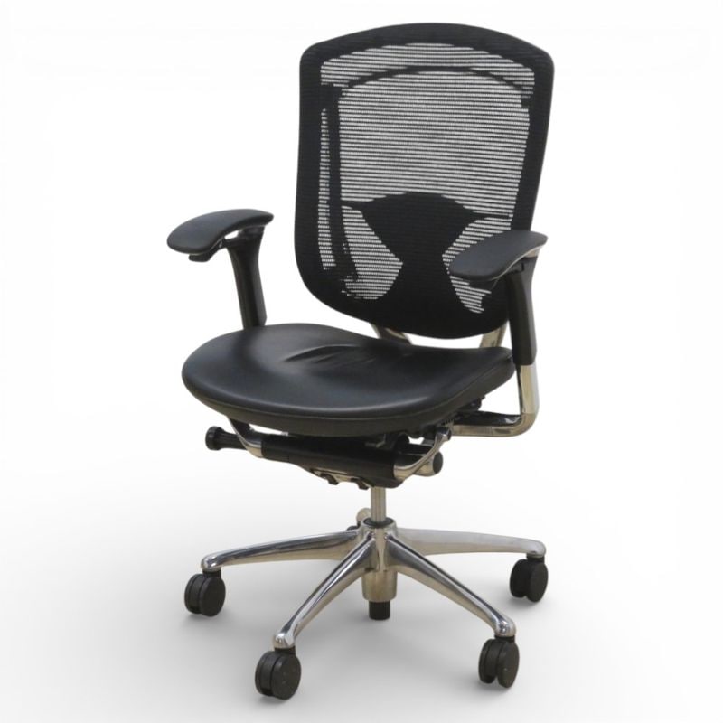 オカムラ 肘付きオフィスチェア コンテッサ CM32AB FBG1 ブラック レザーシート 可動肘 ランバーサポート メッシュ 中古 KK20714