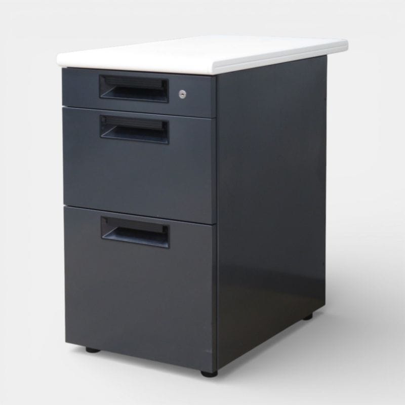 プラス 3段脇机 フラットライン SP-C0470-3DGY ブラック 幅400 奥行700 高さ700mm 引き出し サイドデスク 中古 YH20725