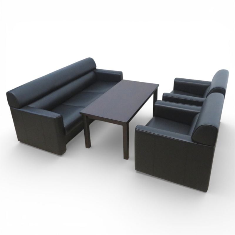 【中古】 オカムラ 応接ソファテーブル4点セット 8318MA P939/8318MB P939/8329BH W913 ブラック 1Pソファ 3Pソファ ローテーブル 中古オフィス家具 KK20717