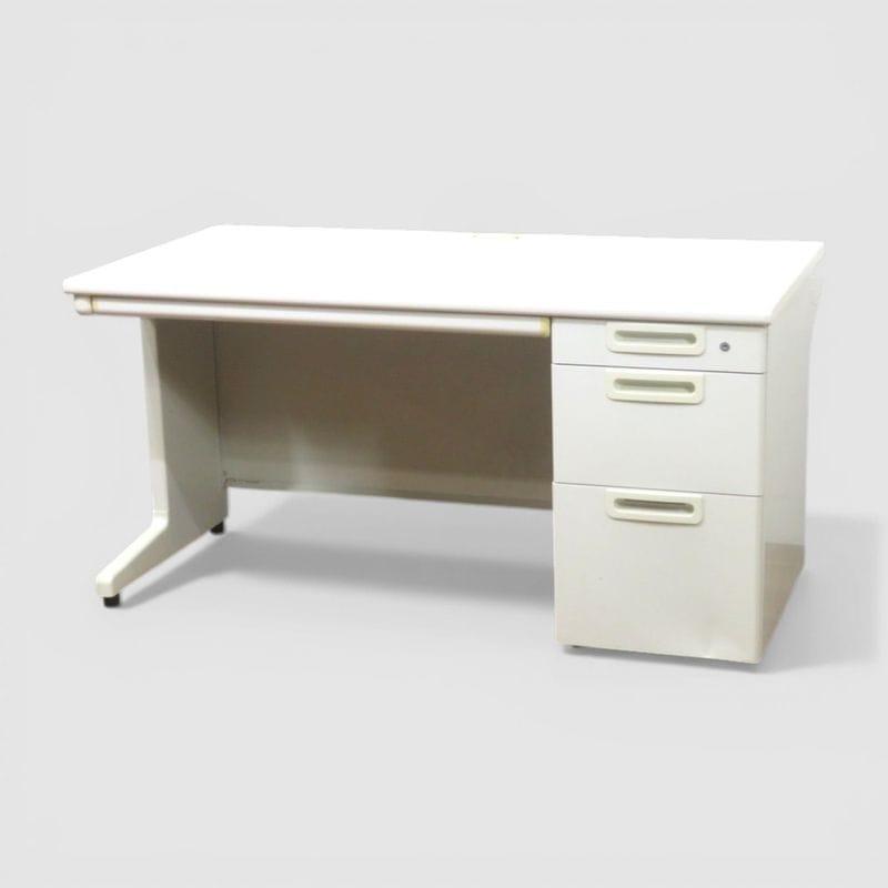 【中古】プラス 片袖デスク RY-T147 ホワイト 幅1400mm 奥行700mm 事務机 パソコンデスク 鍵付き 中古オフィス家具 AG20756