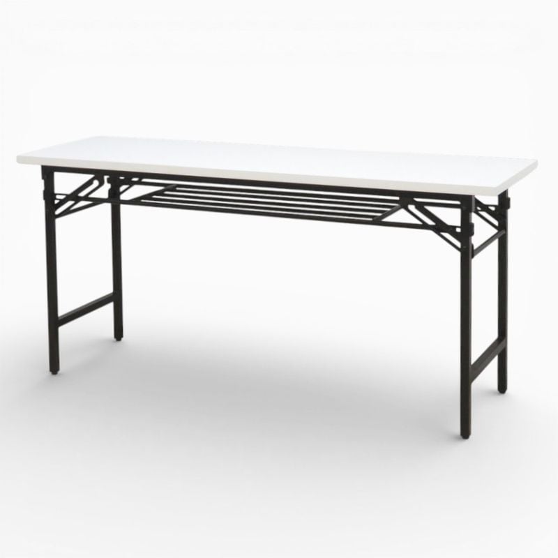 【中古】 オフィスコム 折り畳みテーブル ホワイト/ブラック 長机 会議机 網棚付き アジャスター付き 中古オフィス家具 KK20694
