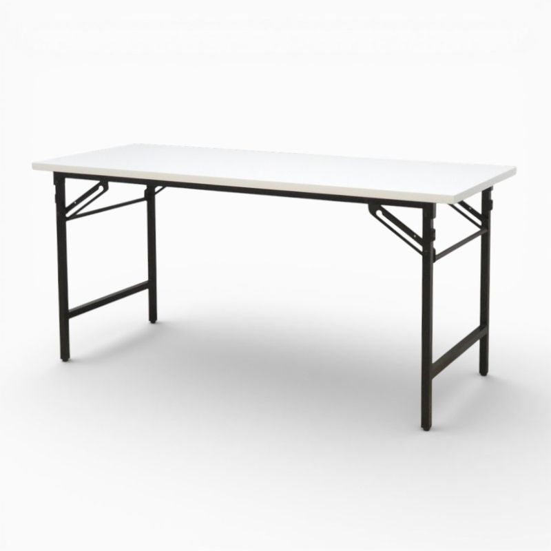 【中古】オフィスコム 折り畳みテーブル ホワイト/ブラック アジャスター付き 長机 会議机 作業台 中古オフィス家具 KK20695
