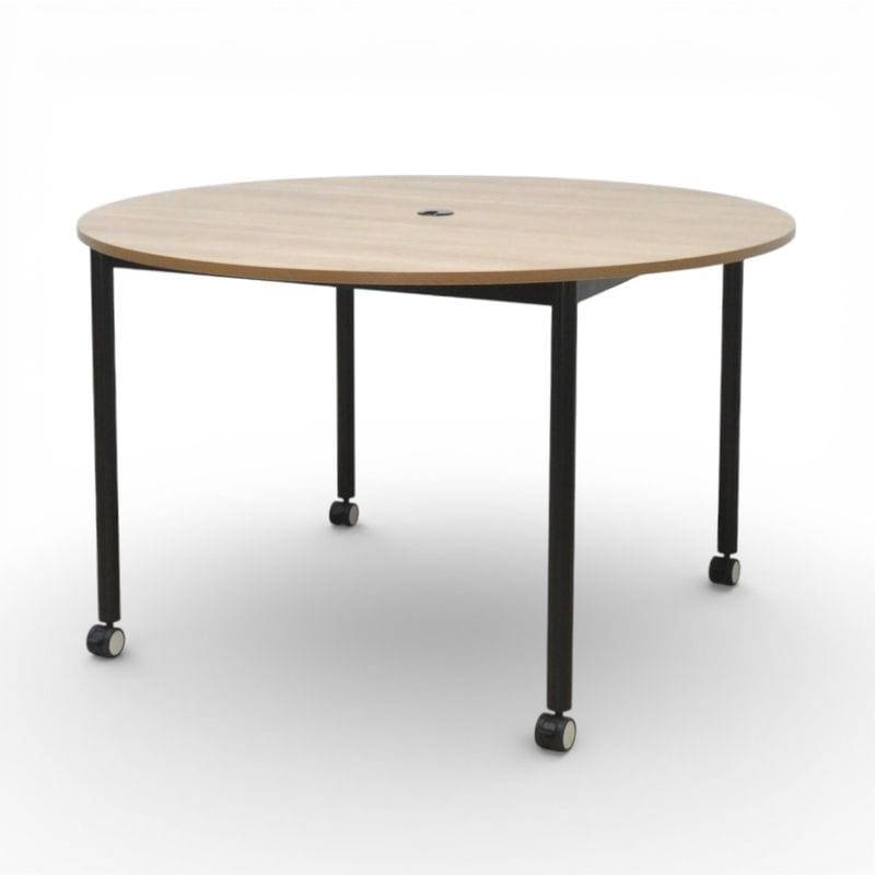 【中古】オフィスコム 円形テーブル レシル 丸テーブル ナチュラル 配線口 ロック式キャスター 中古オフィス家具 KK20503