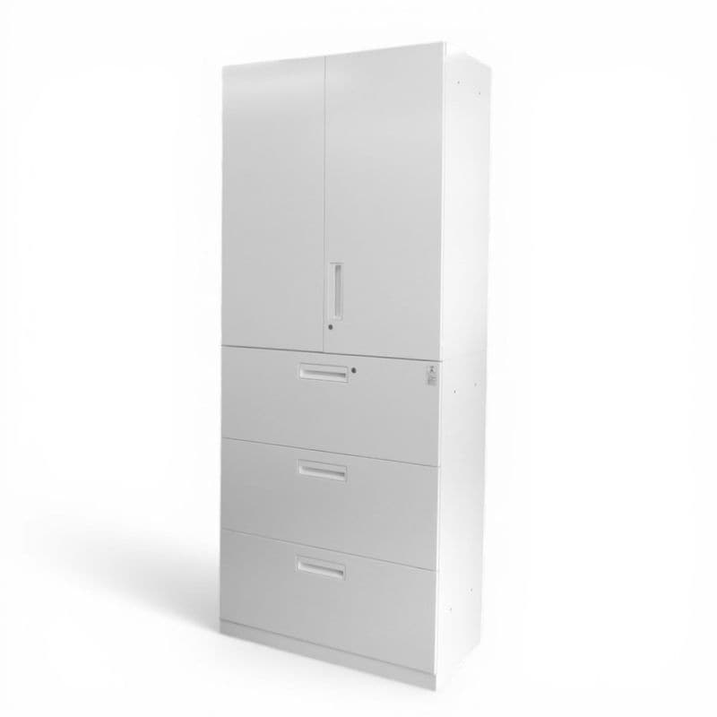 【中古/良品】コクヨ 上下書庫 エディア SU59SAWN MK BWU-L3A 59SAWN ホワイト 両開き 3段ラテラル 鍵有 書棚 中古オフィス家具 YH20775