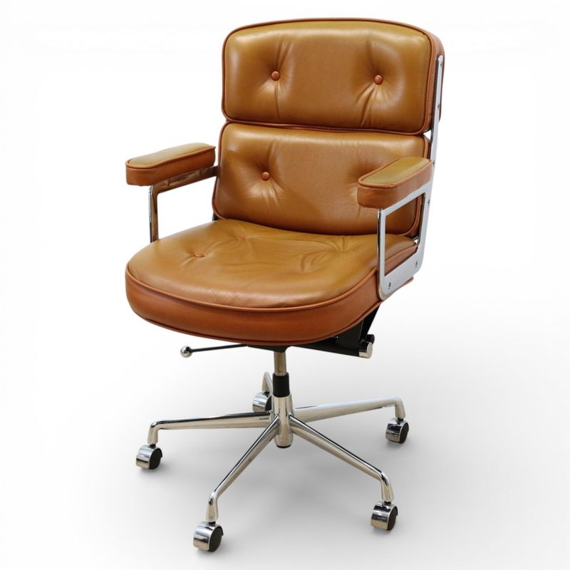 【中古】イームズ オフィスチェア タイムライフチェア ブラウン 固定肘付き リクライニング 革張り 中古オフィス家具 KK20802