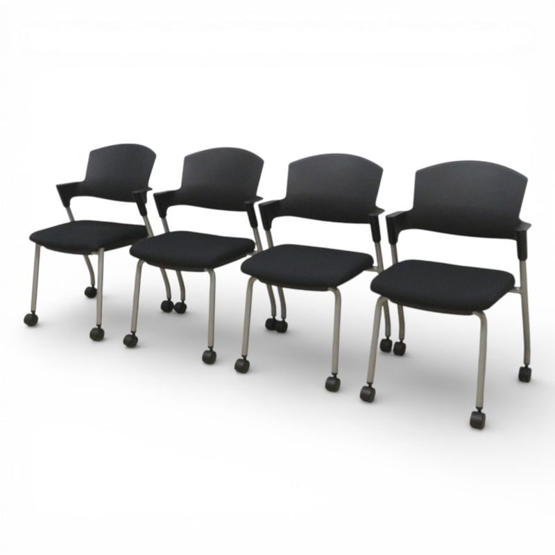 【中古】 コクヨ 4脚セット スタッキングチェア プロッティ CK-587C ブラック 肘付き 布張り キャスター 中古オフィス家具 KK20806