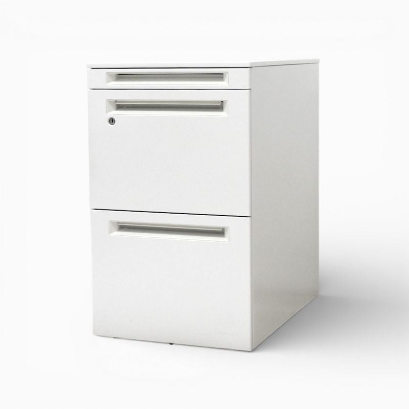 【中古】オカムラ 3段デスクワゴン プロユニット DNC1CX Z975 ホワイト サイドキャビネット キャスター 鍵有り 袖机 中古オフィス家具 KK20809