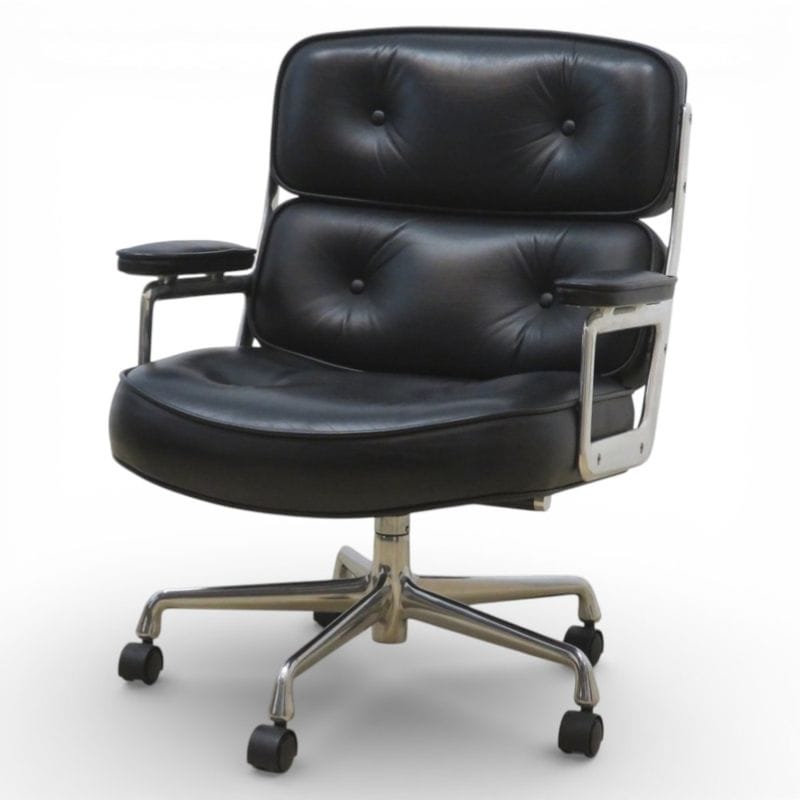 【中古】ハーマンミラー イームズ タイムライフチェア キャスター ブラック レザー ラウンジチェア エグゼクティブチェア 中古オフィス家具 KK20808-d