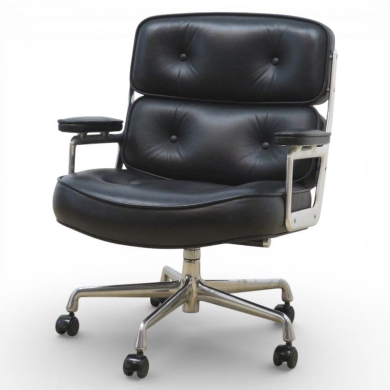 【中古】ハーマンミラー イームズ タイムライフチェア キャスター ブラック レザー ラウンジチェア エグゼクティブチェア 中古オフィス家具 KK20808-e