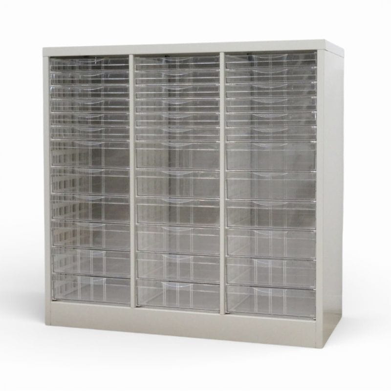 【中古】クリスタルトレー書庫 ニューグレー 3列 浅型6段/深型6段 引き出し 書類整理書庫 キャビネット 中古オフィス家具 KK20068