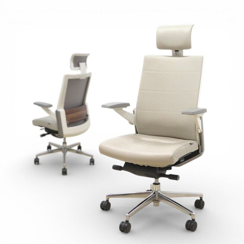 【中古】FURSYS 高機能オフィスチェア ベージュ ジール・エクス CH4700HE 本革 可動肘付き ヘッドレスト ハイバック ランバー 中古オフィス家具 KK20870