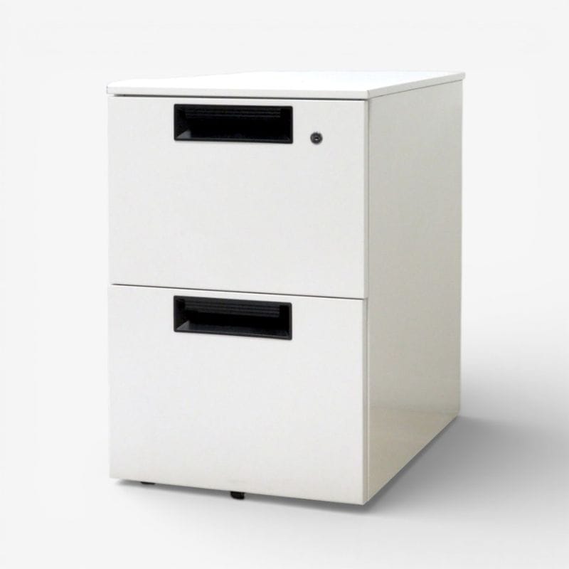 【中古】プラス 2段ワゴン フラットライン SP-046SC-2 WH ホワイト キャスター 鍵有り 中古オフィス家具 KK19925