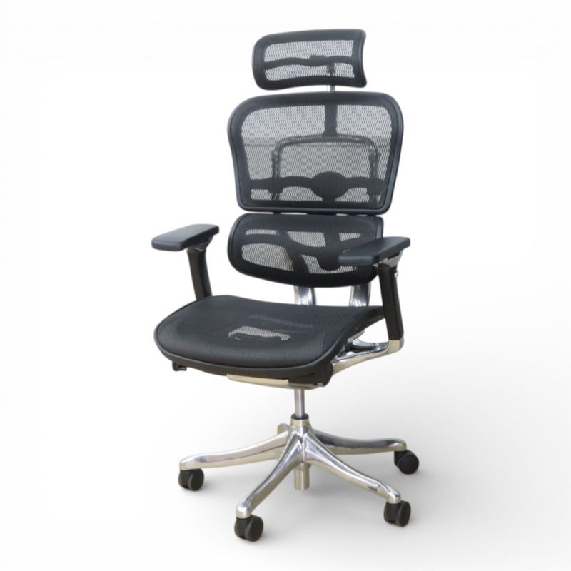 【中古/良品】エルゴヒューマン プロ オフィスチェア ブラック 事務椅子 肘付き ヘッドレスト ハイバック リクライニング メッシュ 中古オフィス家具 YH20885