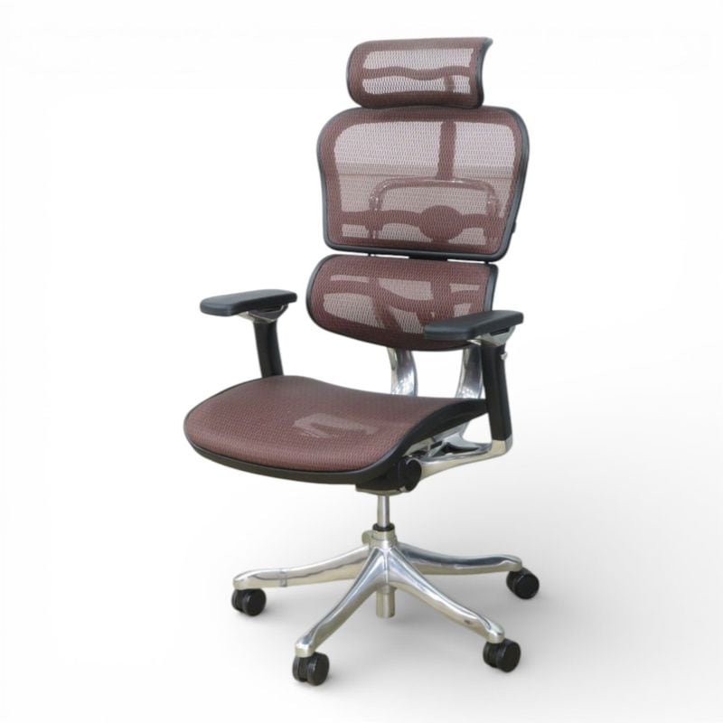 【中古/良品】エルゴヒューマン プロ オフィスチェア ブラウン 事務椅子 肘付き ハイバック ヘッドレスト リクライニング メッシュ YH20886