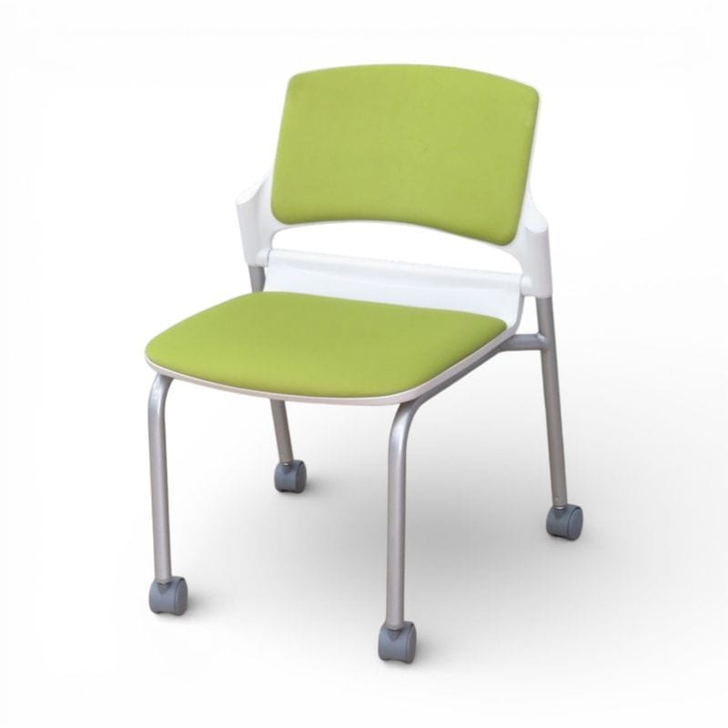 【中古】内田洋行 スタッキングチェア MF-180C グリーン 肘無し 会議椅子  キャスター付き ミーティングチェア 中古オフィス家具 YH20824