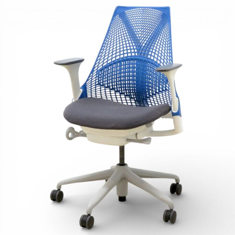 【中古】ハーマンミラー セイルチェア オフィスチェア AS1YA23HA-0477 ブルー/グレー 肘付き アジャストアーム ミドルバック メッシュ 中古オフィス家具 KK20894-1