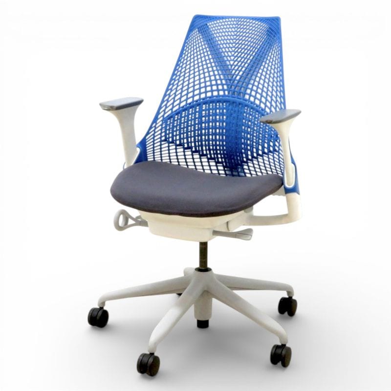 【中古】ハーマンミラー セイルチェア オフィスチェア AS1YA23HA-0477 ブルー/グレー 肘付ki アジャストアーム ミドルバック メッシュ 中古オフィス家具 KK20894-2