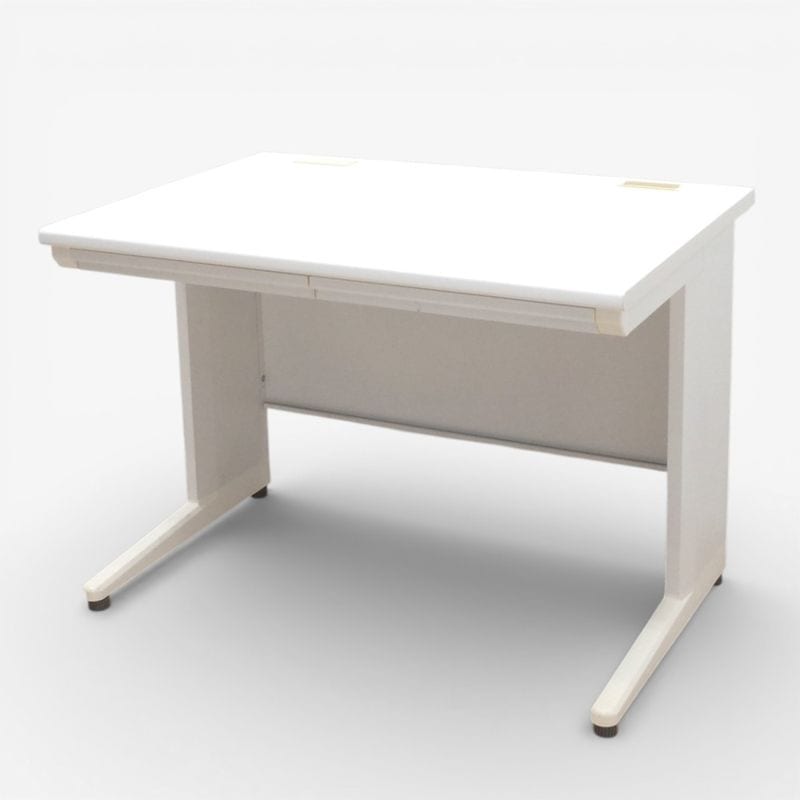 【中古】平デスク W1000 D700 H700 ホワイト 浅型引き出し付き 事務机 オフィスデスク 平机 L字脚 配線口 中古オフィス家具 KK16795 