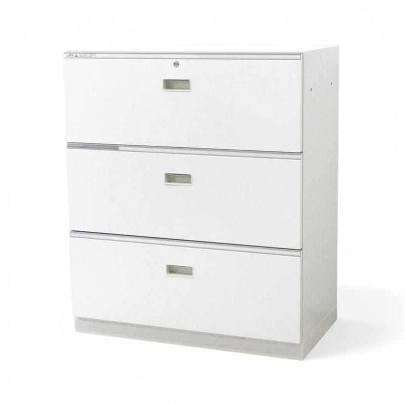 【中古】イトーキ 3段ラテラル書庫 シンライン HFM-098AAS1-W9 ホワイト ラッチ機構 下置き用 鍵無し 中古オフィス家具 KK19325-1