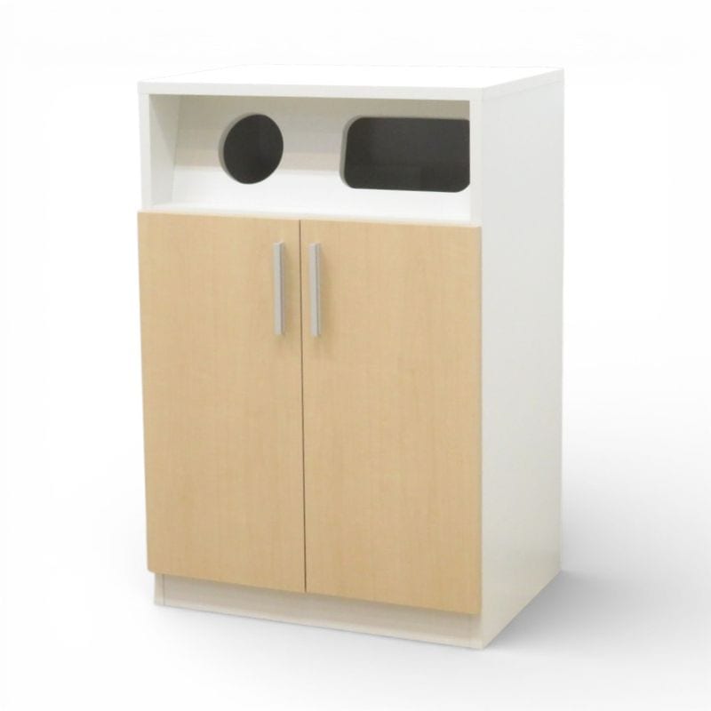【中古】生興 ダストボックス OKW-609D-PM ホワイト/ナチュラル 投入口 分別2種 両開き 中古オフィス家具 KK20907