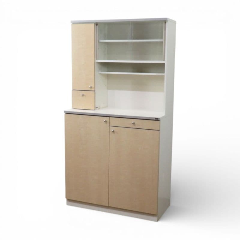 【中古】 ウチダ キッチンキャビネット MK型 ナチュラル 幅900mm 奥行440mm 高さ1720mm 食器棚 皿置 レンジ台 中古オフィス家具 AG20830