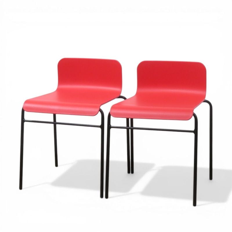 【中古/2脚セット】ライオン事務器 スタッキングチェア LE2200-RE レッド 肘無し 会議椅子 カフェチェア 中古オフィス家具 AG20863-1