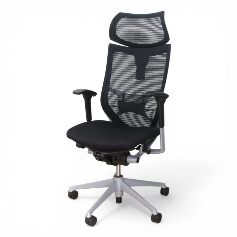 【中古/良品】オカムラ バロン エグゼクティブチェア CP81DS FDF1 ブラック ヘッドレスト 可動肘 ランバーサポート メッシュ ハイバック 中古オフィスチェア YH20921