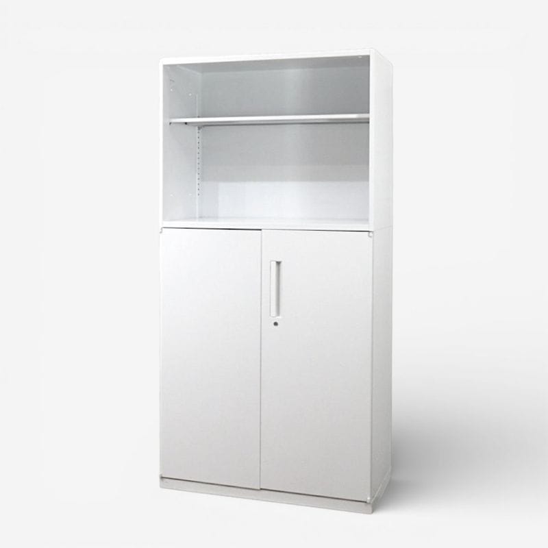 【中古】ウチダ 上下書庫セット(オープン+両開き) HSシリーズ 5-825-0072N / 5-820-5202N2 ホワイト キャビネット 書類棚 中古オフィス家具 AG20818