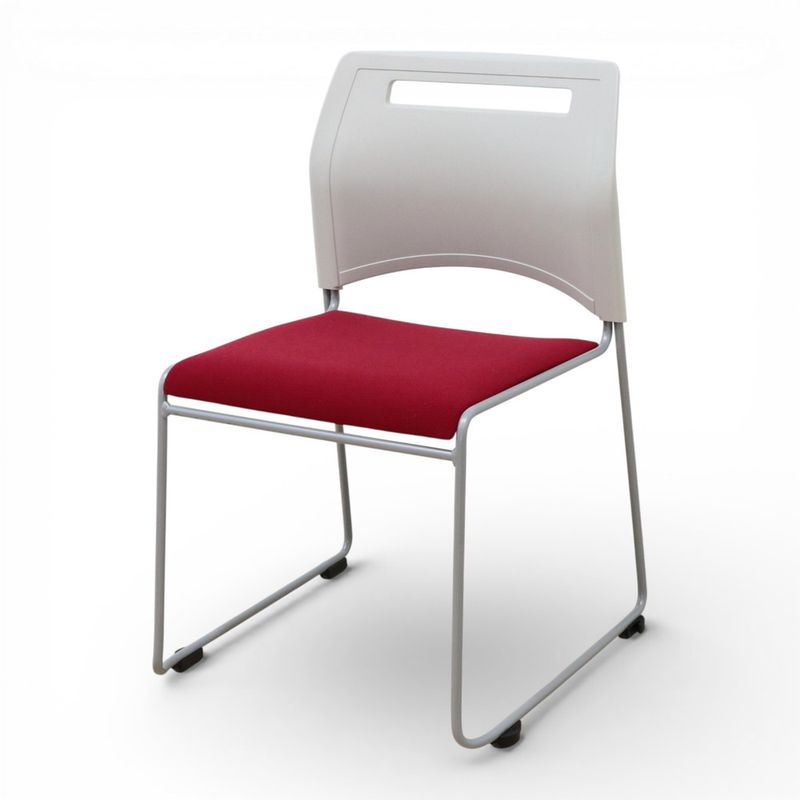 【中古/美品】弘益 KOEKI スタッキングチェア SFIDA-F(WN) 会議椅子 レッド 連結可 布張り 取手付き 持ち運び 中古オフィス家具 KK20120