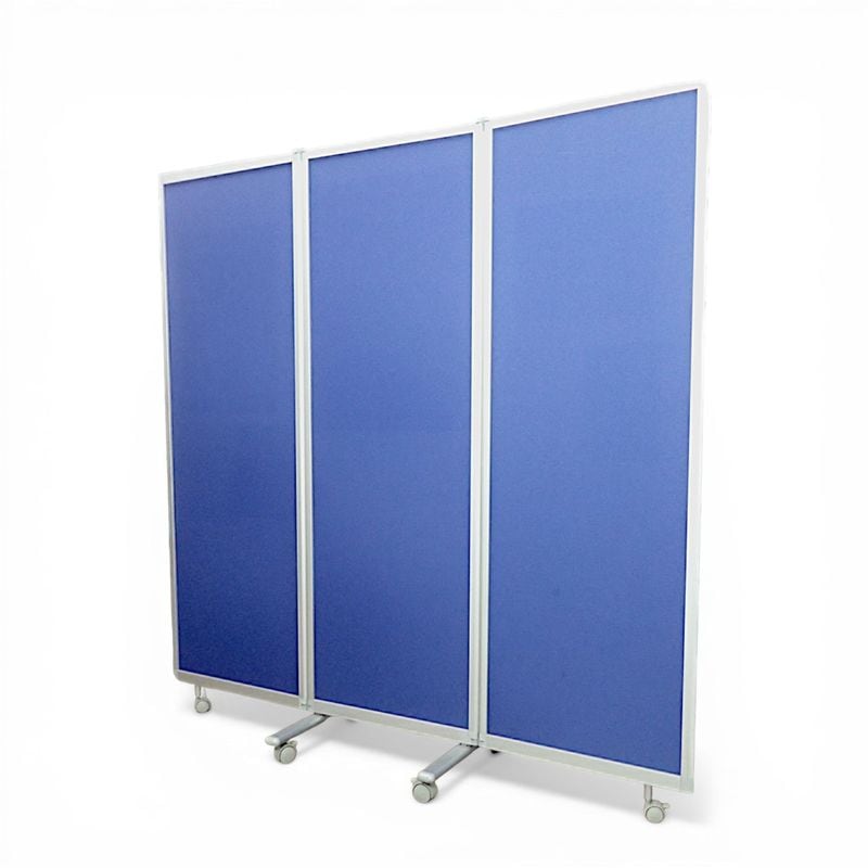 【中古/良品】3連自立ローパーテーション W1800×H1800 キャスター付 布張り ブルー 自立式 間仕切り 衝立 移動式 中古オフィス家具 EG20582