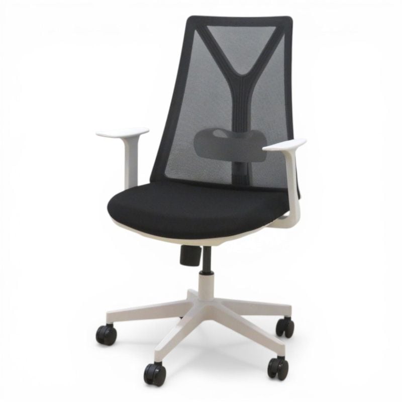 【中古/展示品】弘益 オフィスチェア CKH33 ブラック ホワイトシェル 固定肘付き ランバーサポート 事務椅子 中古オフィス家具 KK20107