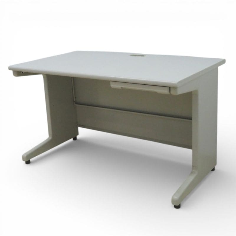 【中古/訳有】プラス 平デスク LAシリーズ RY-T127 ニューグレー 幅1200mm 事務机 オフィスデスク PCデスク 平机 L字脚 配線口 中古オフィス家具 KK19349