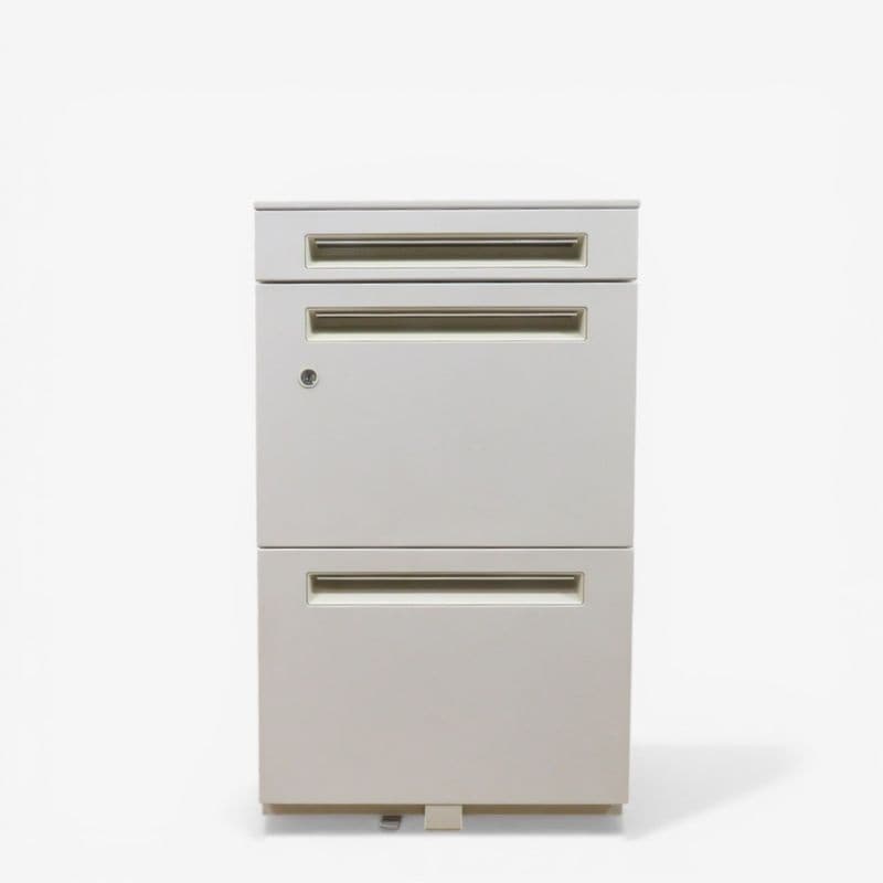 【中古】ウチダ 3段デスクワゴン ホワイト STW/ST-A4-3-680SK OW 幅400mm 奥行590mm 高さ680mm 鍵無し サイドキャビネット 中古オフィス家具 AG20826